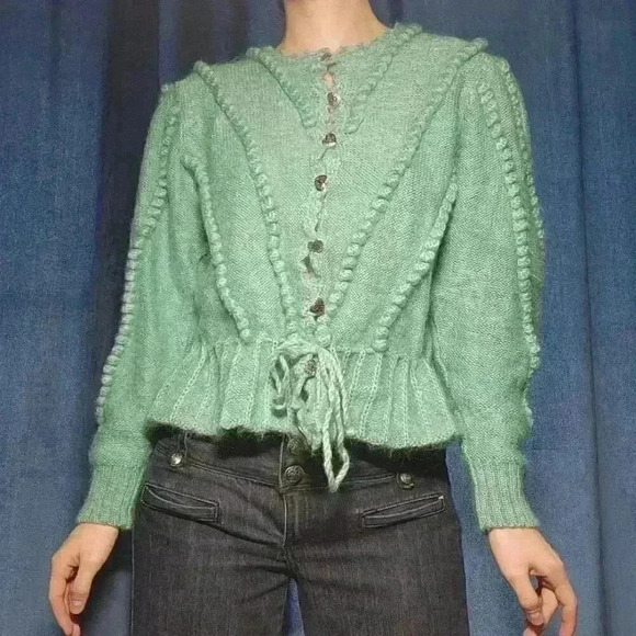 Vintage Lanamoden Salzburg Austrian Folk aqua  merino wool cardigan sweater - Picture 3 of 11
